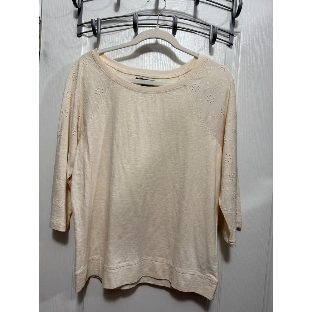 Chaps‎ Denim Women's L Cream 3/4 Sleeve Raglan Top Eyelet cottage core neutral